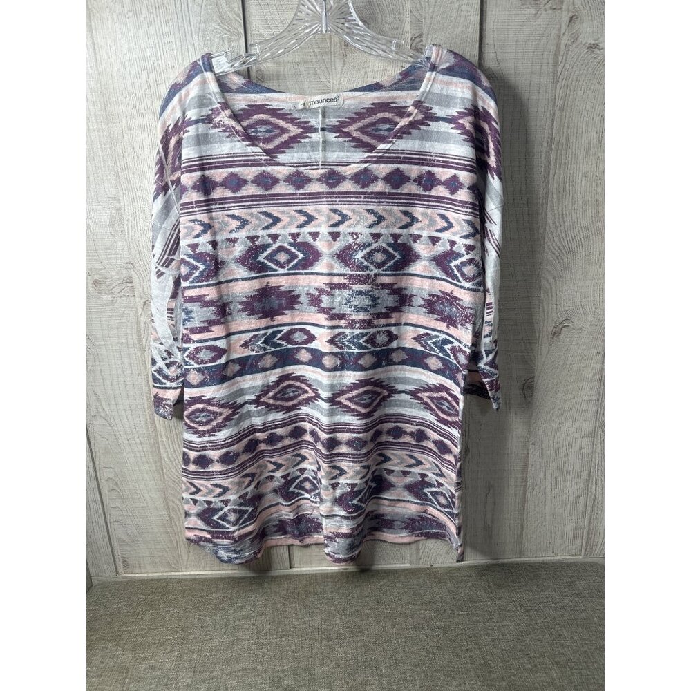 Maurices Womens Aztec Pattern Purple Blue Tunic Shirt Top Plus Size 1 XL